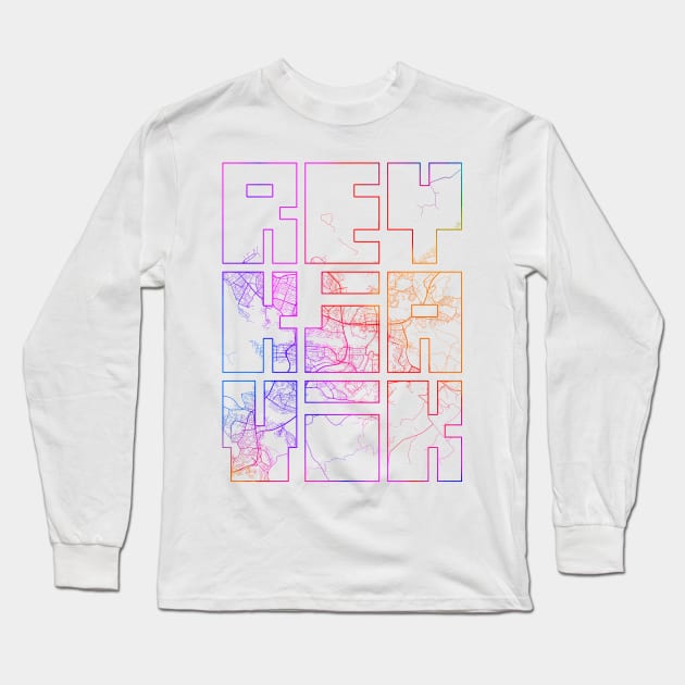Reykjavik, Iceland City Map Typography - Colorful Long Sleeve T-Shirt by deMAP Studio